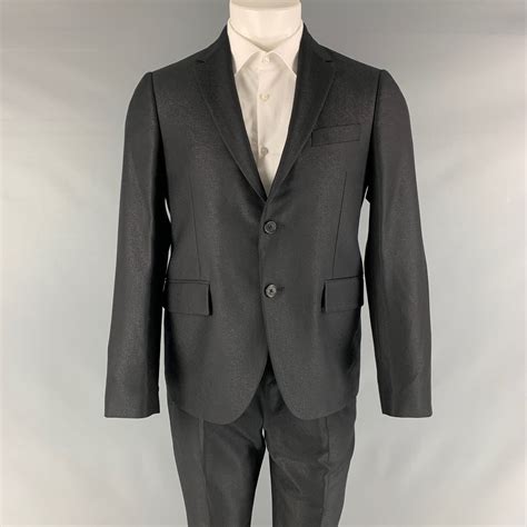 versace notch lapel suit|VERSACE Black Solid Wool Silk Notch Lapel Suit .